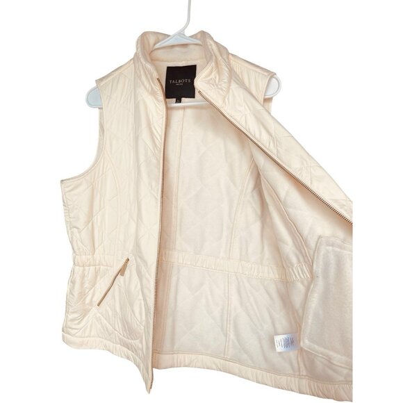 Talbots Petites Cream Diamond Quilted Puffer Vest Gold Zip P L Capsule Wardrobe - Picture 1 of 9